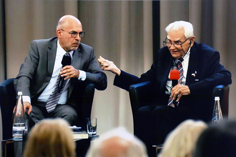 Z. Anthony Kruszewski, Ph.D., professor emeritus of political science, right, participated in two events in Berlin, Germany, that marked the 80th anniversary of the start of World War II. With him is Dieter Bingen, Ph.D., retired director of the German-Poland Institute in Darmstadt, Germany. Courtesy photo 