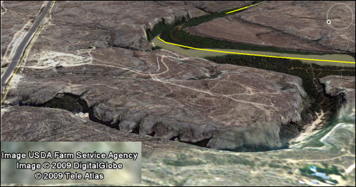 Google Earth overview of Bonfire Shelter and environs