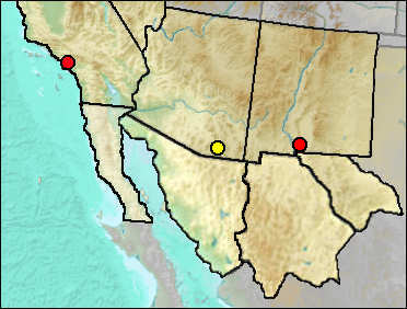 Distribution of fossil Coluber/Masticophis