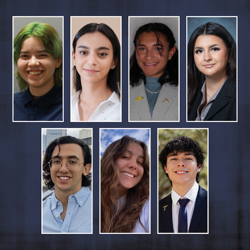 UTEP's newest group of Gilman Scholars includes, clockwise from top left, Laura Molina, Argentina Mosso, Annica Henry, Ania Fierro, Bryan Perez, Claire Patin and Israel Villalobos. Not pictured: Karen Lopez Macias and Fernanda Soto. Photos courtesy of students. 