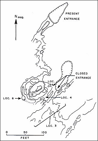 Plan view of Dry Cave near the entrance showing fossil localities