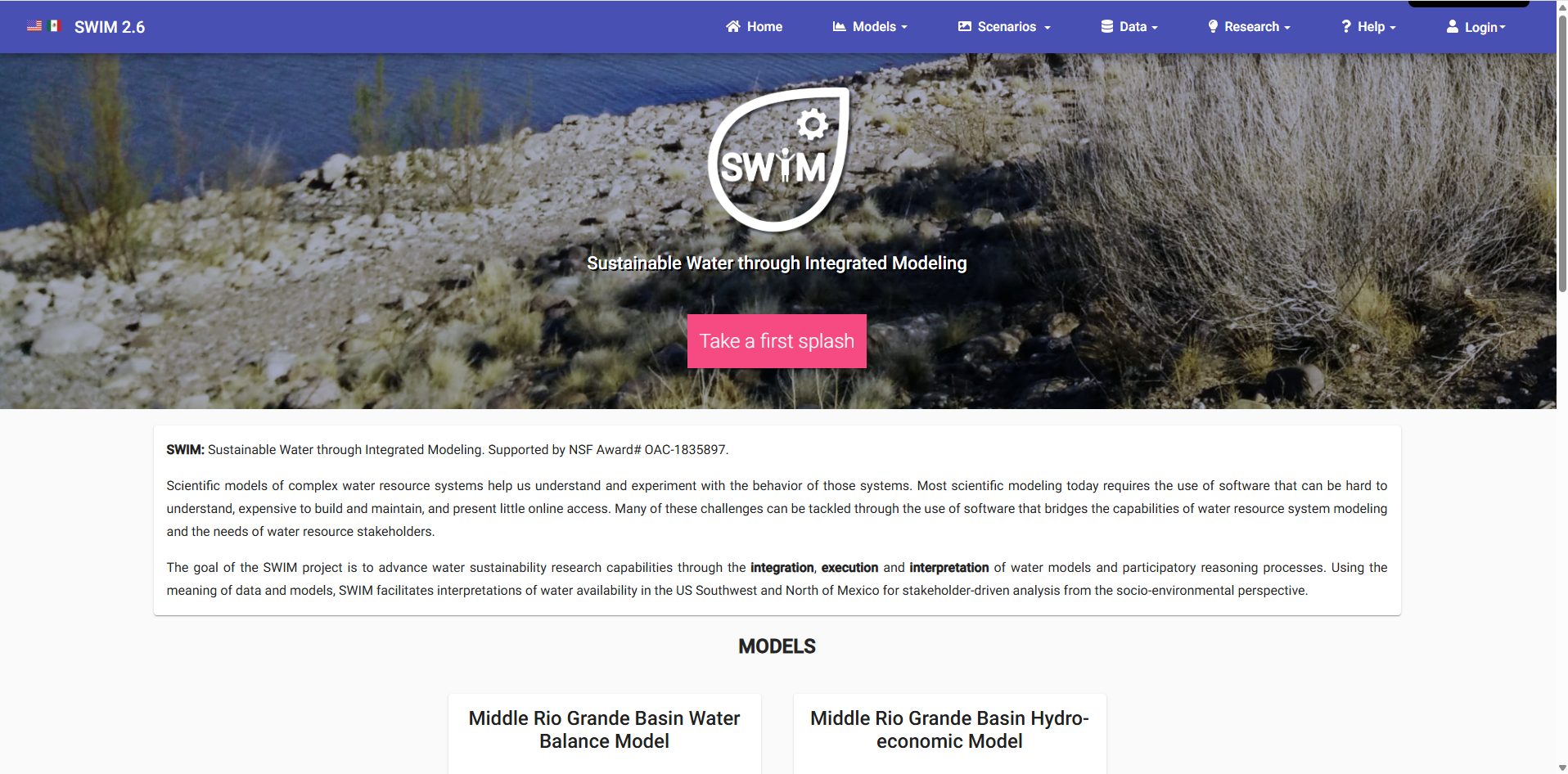 Screenshot of the SWIM web platform.