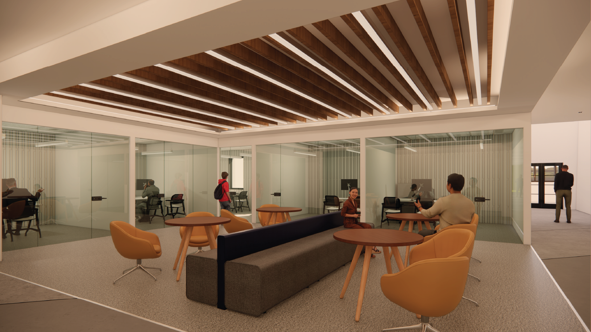 Conceptual rendering of a proposed third-floor student collaboration space in the Business Administration Building