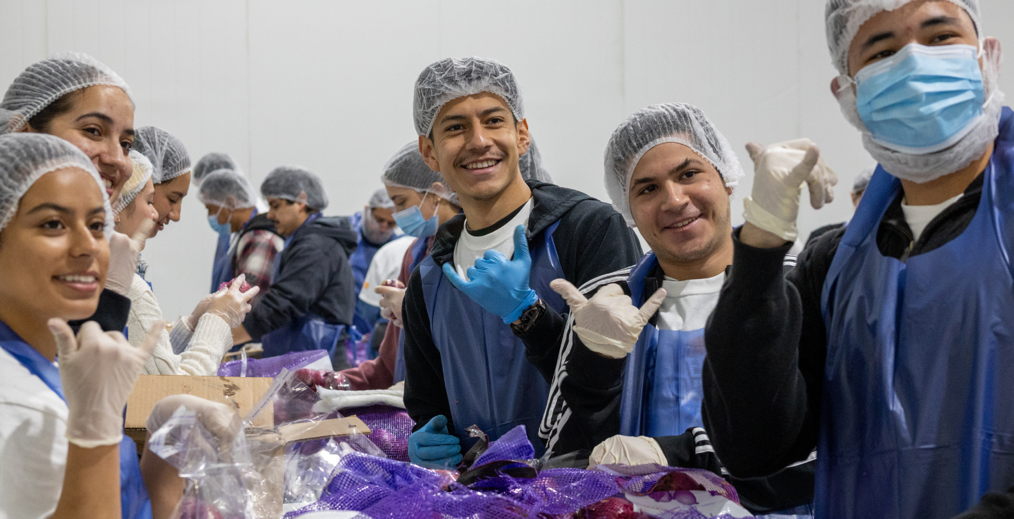 Hunt College students working together on a community service project.