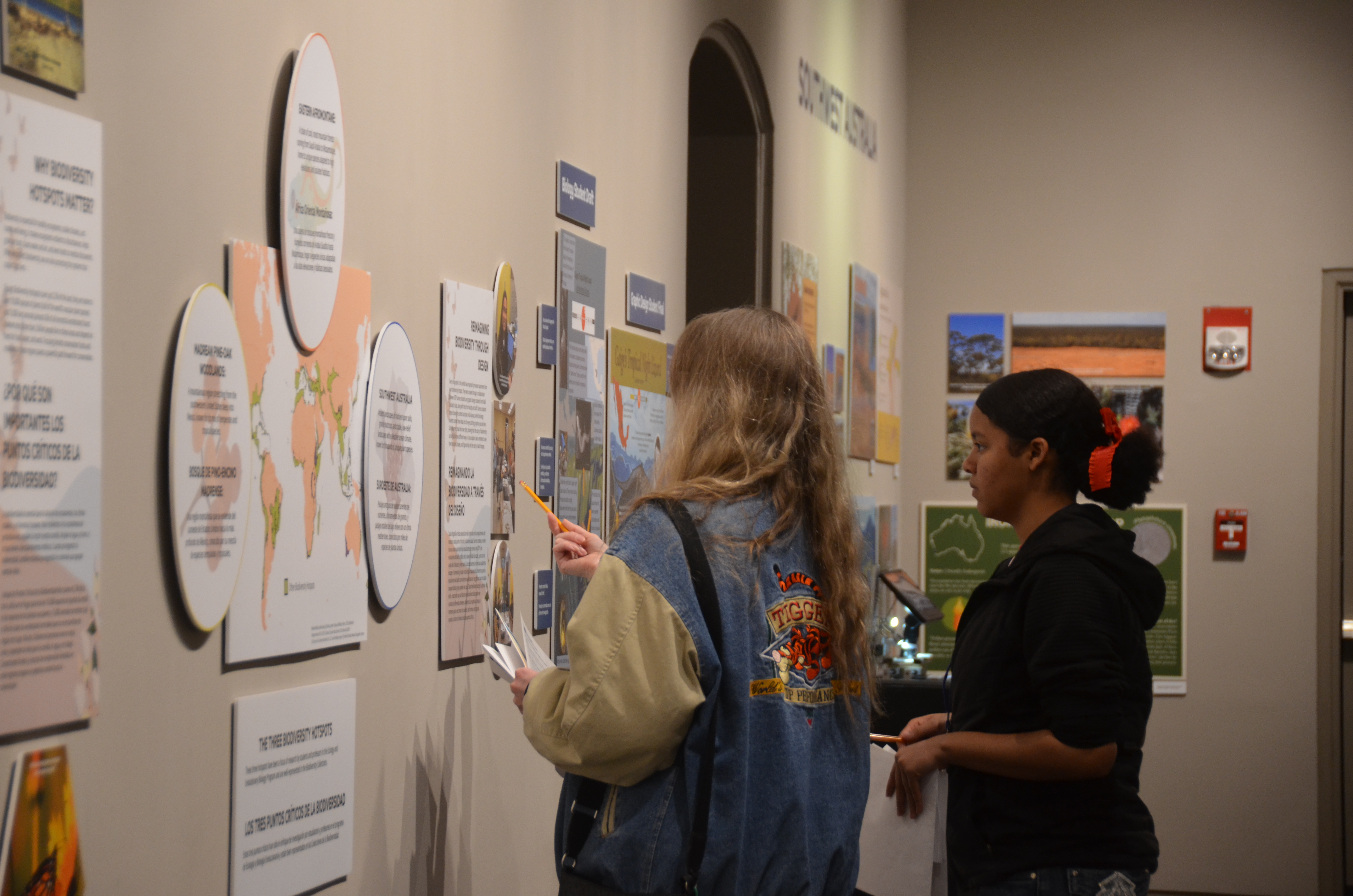 Two people looking at exhibit