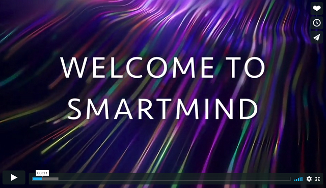 Welcome to SMARTMIND purple graphic with pink laser lines