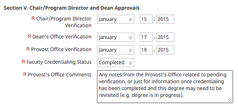 Screenshot of section 5 of the credentialing screen in Digital Measures