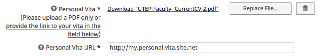Screenshot of Personal Vita fields in Digital Measures within the Personal and Contact Information Screen