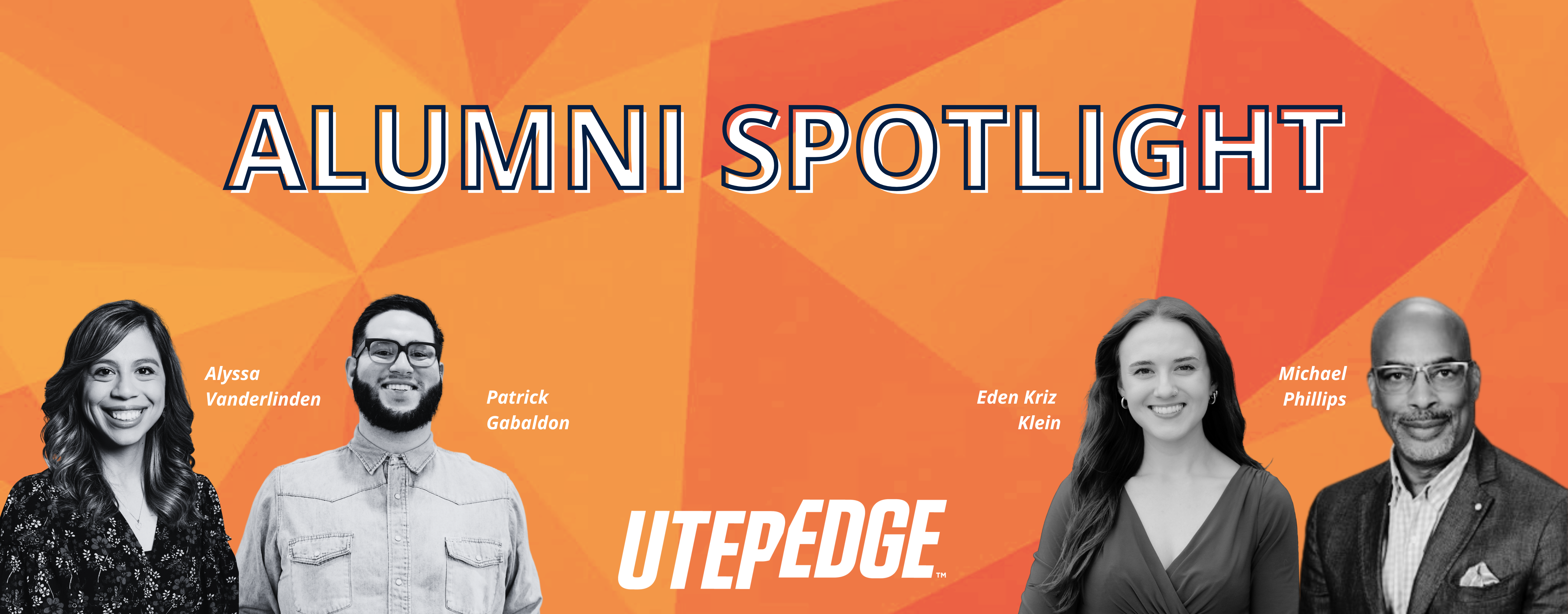 Alumni spotlight featuring from left to right, Alyssa Vanderlinden, Patrick Gabaldon, Eden Klein, and Michael Phillips