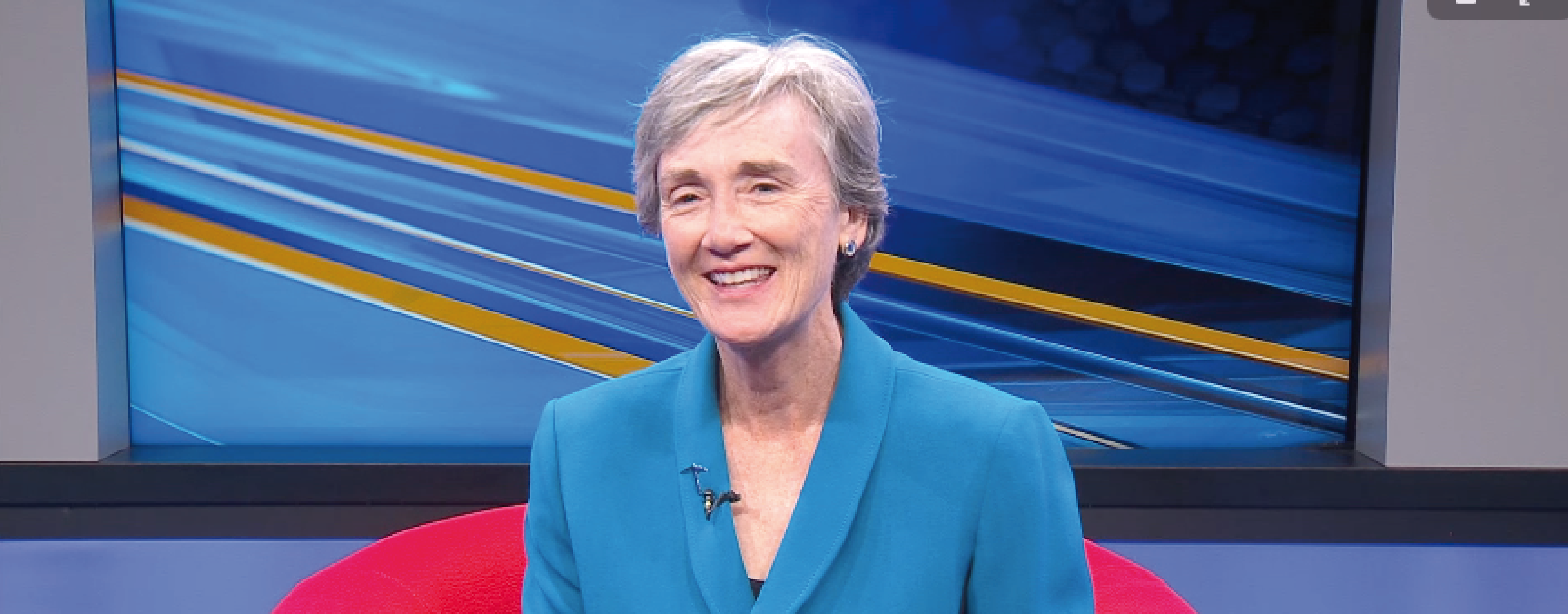 Blue Origin board member and UTEP President Heather Wilson reacts to historic flight 