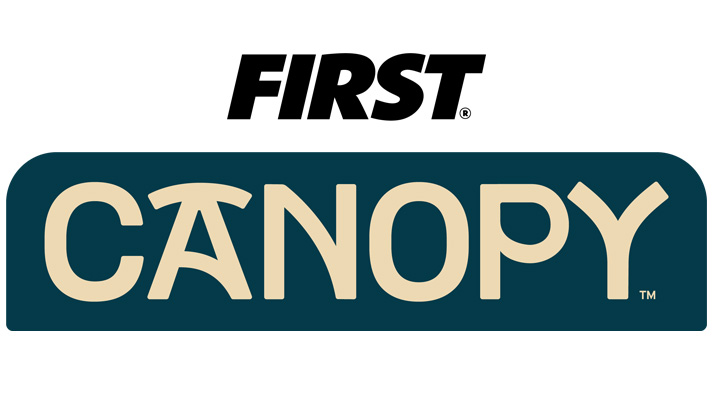 FIRST CANOPY logo featuring the FIRST wordmark above the word “CANOPY” in large stylized letters displayed on a dark teal banner against a light background.