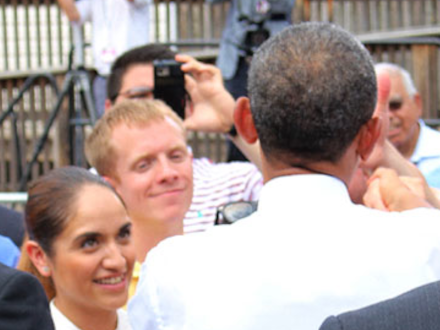 Jessica Miramones, left, has the opportunity to shake hands with President Barack Obama. 