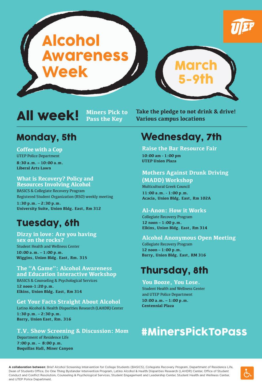 Alcohol Awareness Week events at UTEP during March 2018. 