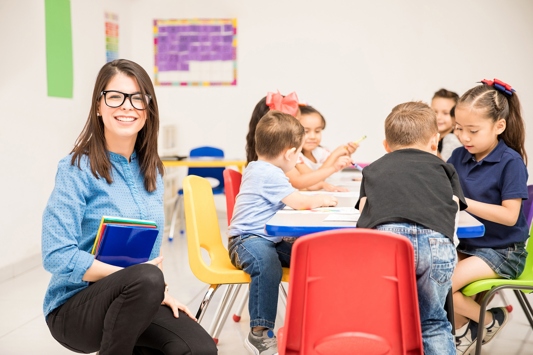 Teacher with elementary school students