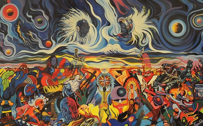 Image by Ernesto Martinez, UTEP’s Chicano Studies Artist-in-Residence, representing the complexity of Chicano/a culture