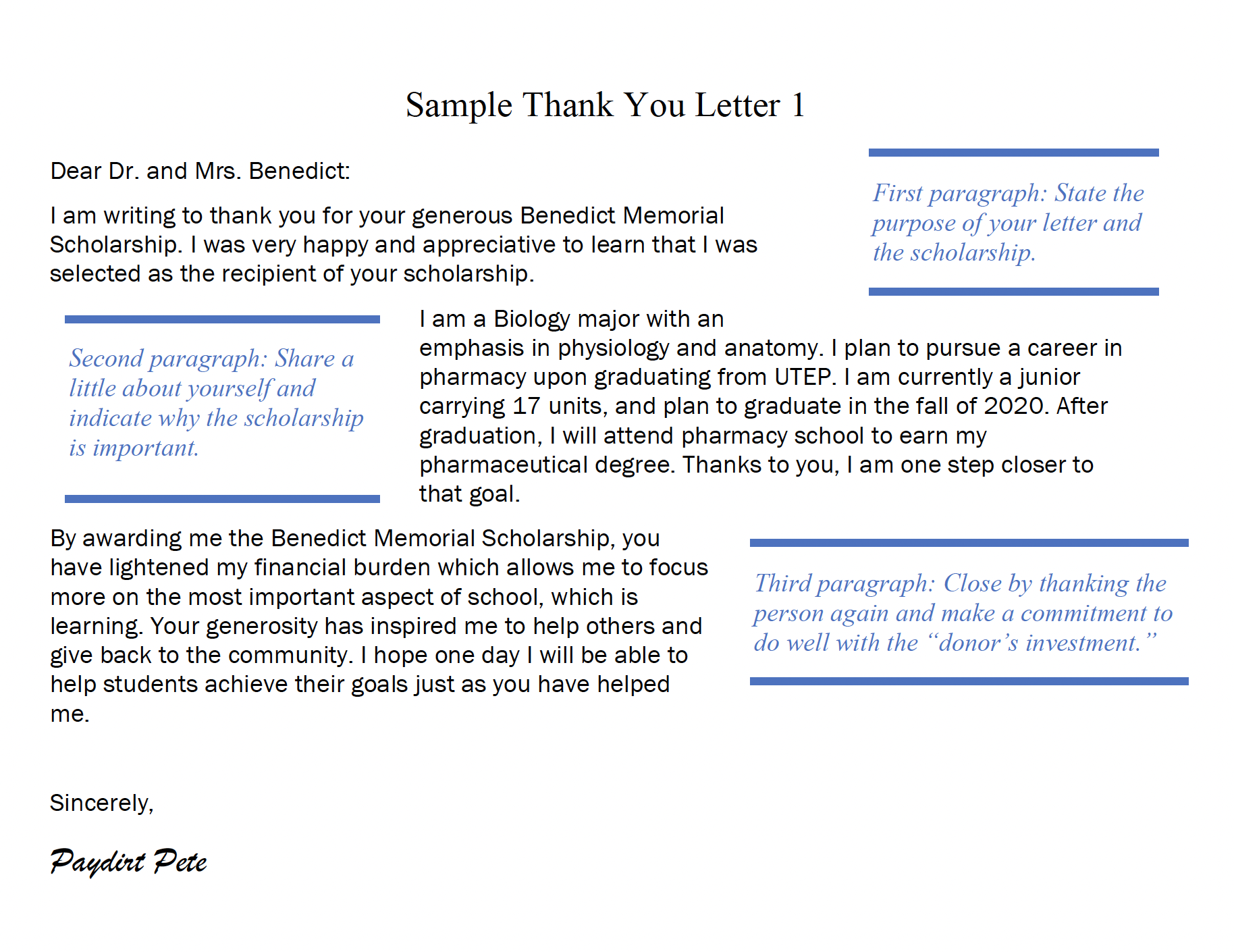 Example of a thank you letter
