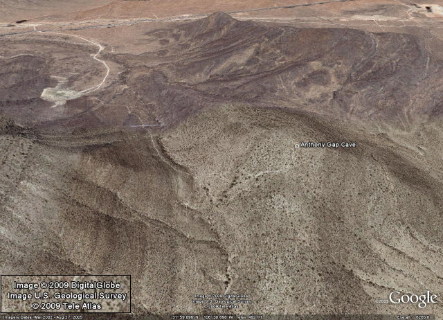 Google Earth view of Anthony Gap cave location