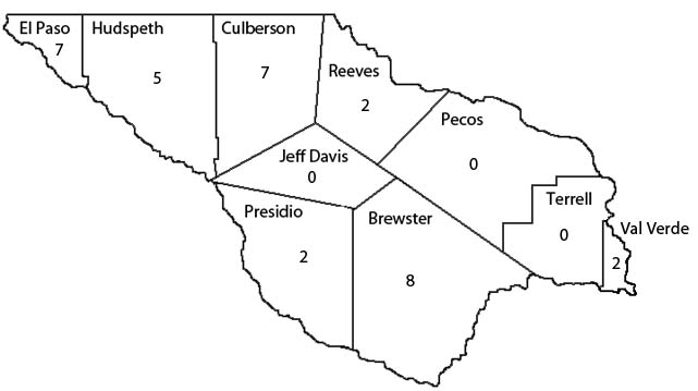 County map of Trans-Pecos Texas