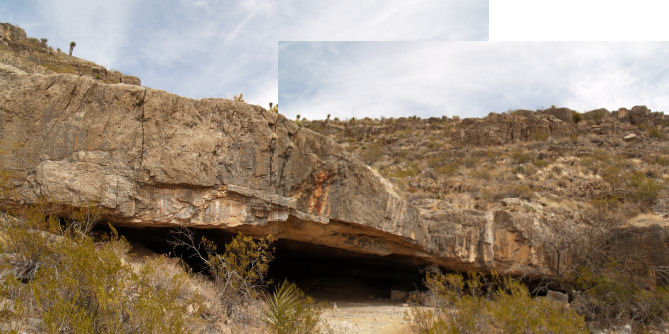 Composite photo of Shelter Cave from the exterior