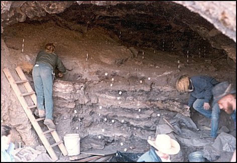 Pendejo Cave during excavation showing strata