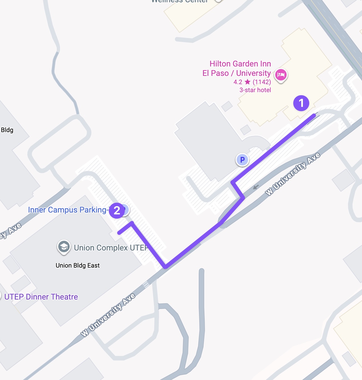 Map from Hilton Garden Inn to Union East