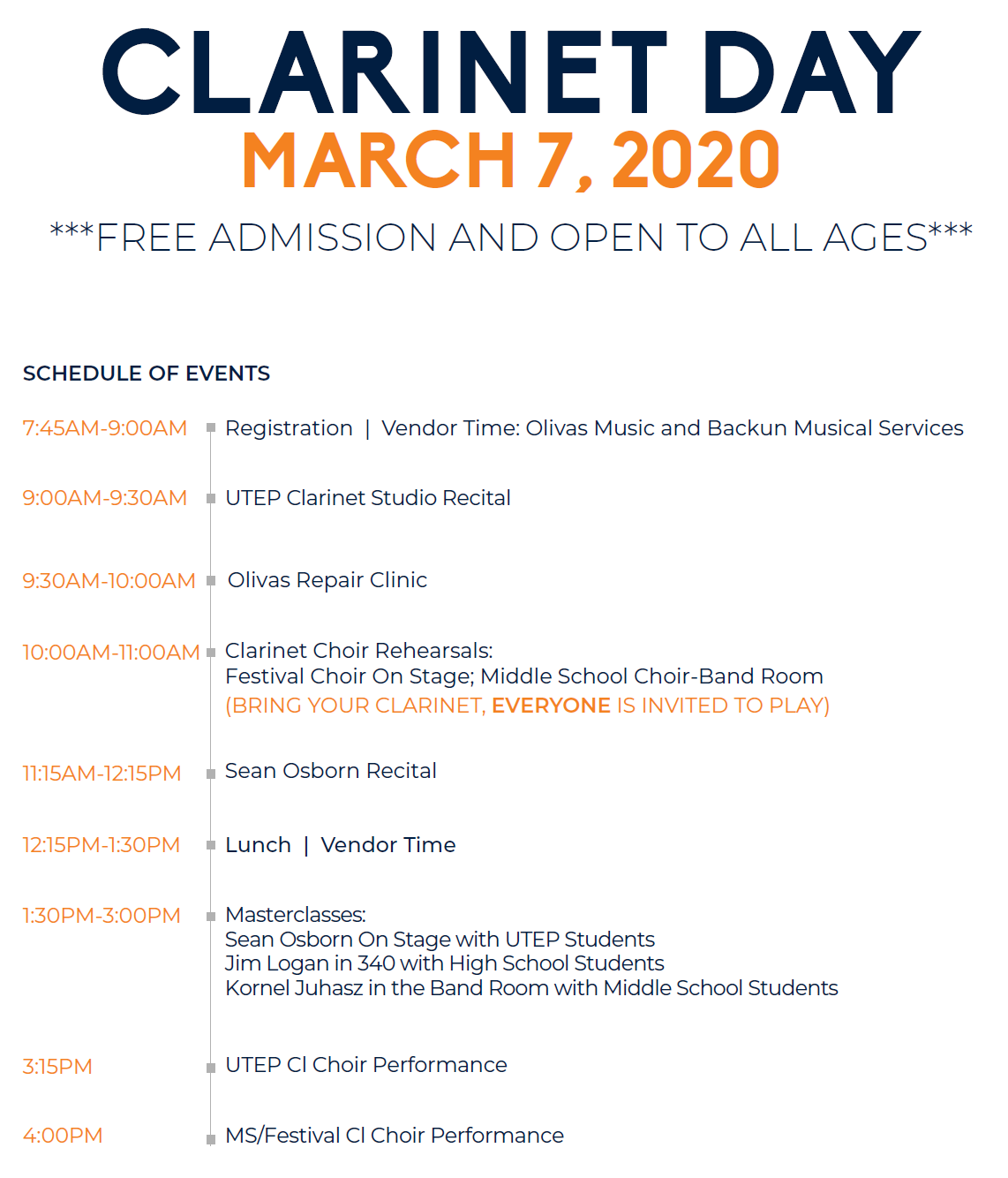 clarinet day schedule of events 2020