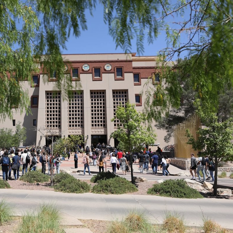 Students outside UTEP Library