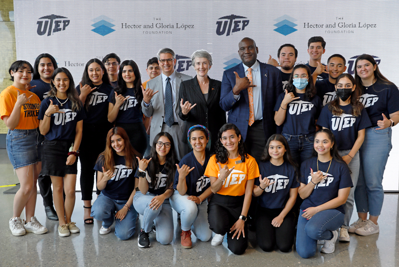 UTEP students celebrate the announcement of a $1.7 million grant by the Hector and Gloria López Foundation. 