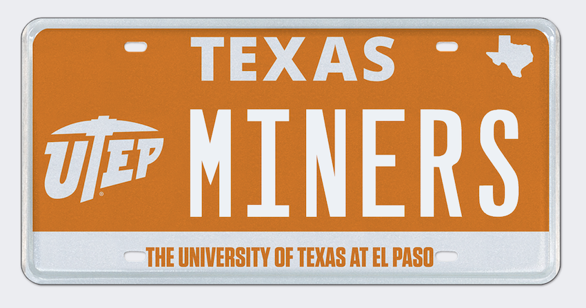 Drivers who want to show off their Miner pride can register for the new UTEP license plate. A portion of the fee will return to The University of Texas at El Paso for student scholarships. 