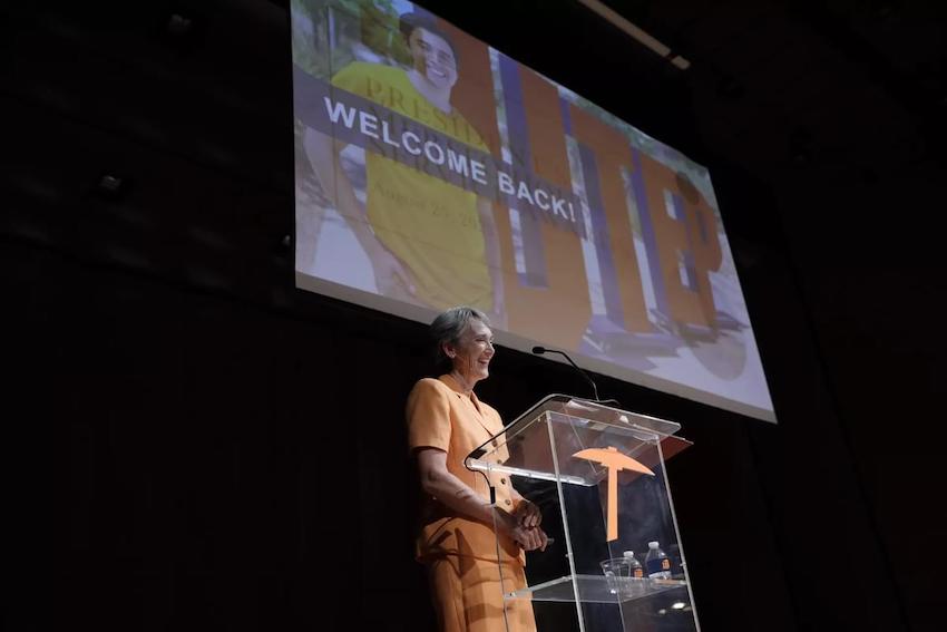 At the University Convocation on Friday, Aug. 25, President Heather Wilson touted record-high research activity and fundraising, as well as continuing UTEP’s pause on tuition increases and the upcoming construction of new buildings on campus.  