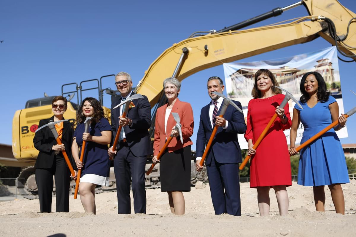 The University of Texas at El Paso broke ground on Texas Western Hall — a new $110 million building that will provide cutting-edge learning spaces for UTEP students. Officials at the groundbreaking included, from left: College of Liberal Arts Dean Anadeli Bencomo, State Rep. Mary Gonzalez, University of Texas Chancellor James B. Milliken, UTEP President Heather Wilson, State Sen. César Blanco, State Rep. Lina Ortega, State Rep. Claudia Ordaz.  