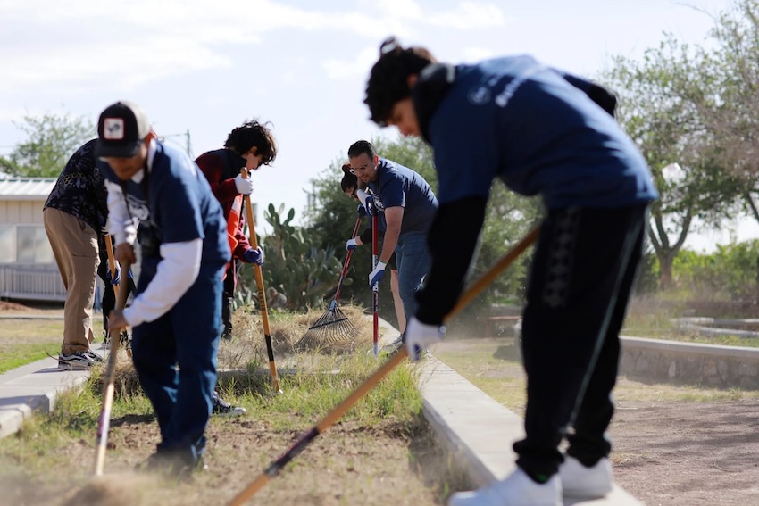 Nearly 500 volunteers associated with The University of Texas at El Paso, including this group tending the Jardín at Bowie High School in South-Central El Paso, dedicated their time and efforts on Saturday, April 3 to support the El Paso community during UTEP's annual Project MOVE.  