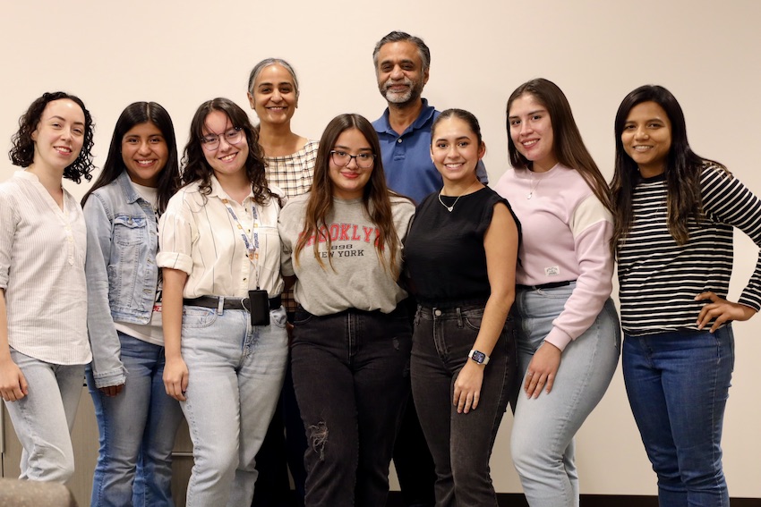 UTEP students Gloria Chavez, Laura Tovar, Carla Irigoyen, Karen Gonzalez, Alejandra Martinez, Valeria Velarde, Prajina Edayath along with UTEP professors and researchers Priyadarshini Pennathur, Ph.D., and Arunkumar Pennathur, Ph.D., are conducting a wide range of industrial engineering and health research in one of UTEP's newest labs: Physical, Information and Cognitive Human Factors Engineering Research Lab, housed in the College of Engineering. 
