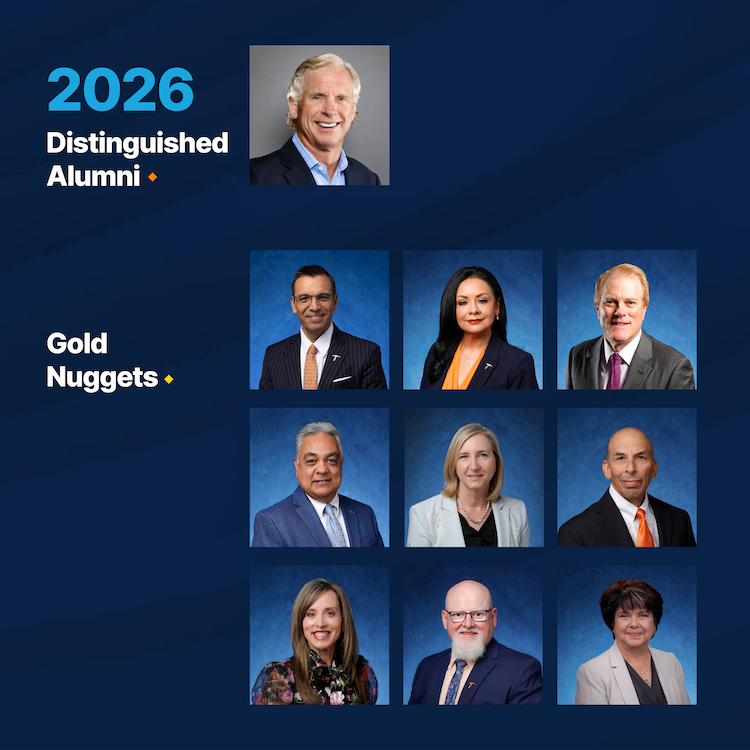 The 2026 Distinguished Alumni and Gold Nuggets exemplify the values of UTEP and reinforce the influence UTEP graduates have on the professional world. Top left to bottom right: Mike Brochu, Juan Martinez, Glenda Villatoro, John Hjalmquist, Juan Sanchez, Tracy Yellen, Robert Gonzales, Tasha Hopper, Christian Salas and Yolanda Sanchez. 