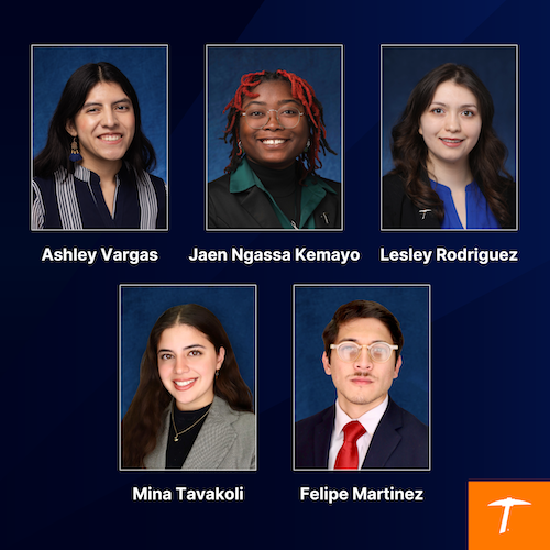 Five recent graduates of The University of Texas at El Paso have been selected for the prestigious Fulbright U.S. Student Program, earning opportunities to teach, serve, and conduct research as cultural ambassadors in Taiwan, Spain, the Slovak Republic, Peru and Nepal. They are (clockwise from top left): Ashley Vargas, Jaen Ngassa Kemayo, Lesley Rodriguez, Mina Tavakoli and Felipe Martinez. The Fulbright Program is one of the nation's most competitive international exchange initiatives. 