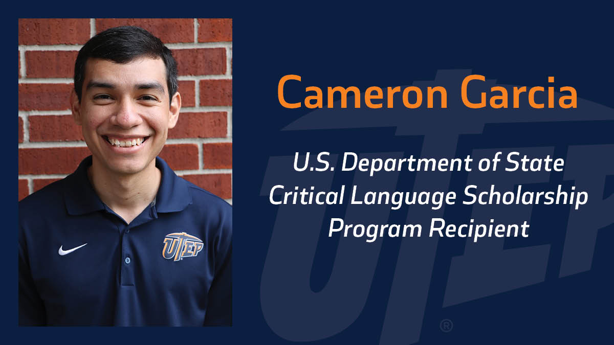 Cameron Garcia, a student in UTEP's Master of Defense and Strategic Studies (DSS) Program in the Department of Criminal Justice, earned a spot in the Critical Language Scholarship Program through the U.S. Department of State. Garcia will study Portuguese through an online program with the Federal University of Santa Catarina located in Florianópolis, Brazil. Photo: Courtesy 