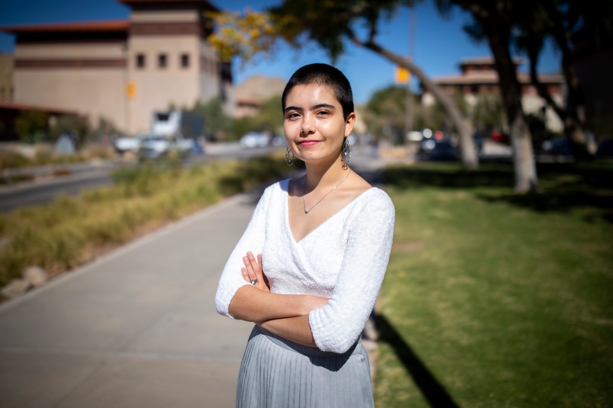 Katherine Espinoza saw The University of Texas at El Paso as a wise investment. It is one that has paid off. The senior linguistics and creative writing major has taken part in research, literary readings and seen performances at UTEP’s Fox Fine Arts Recital Hall. Photo: J.R. Hernandez / UTEP Communications 