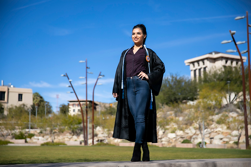 Karina Rodriguez is one of approximately 2,500 graduates from The University of Texas at El Paso that will walk across the stage this weekend during four Commencement ceremonies in the Don Haskins Center. Rodriguez will earn her bachelor's degree in interdisciplinary studies. Photo: Ivan Pierre Aguirre / UTEP Communications 