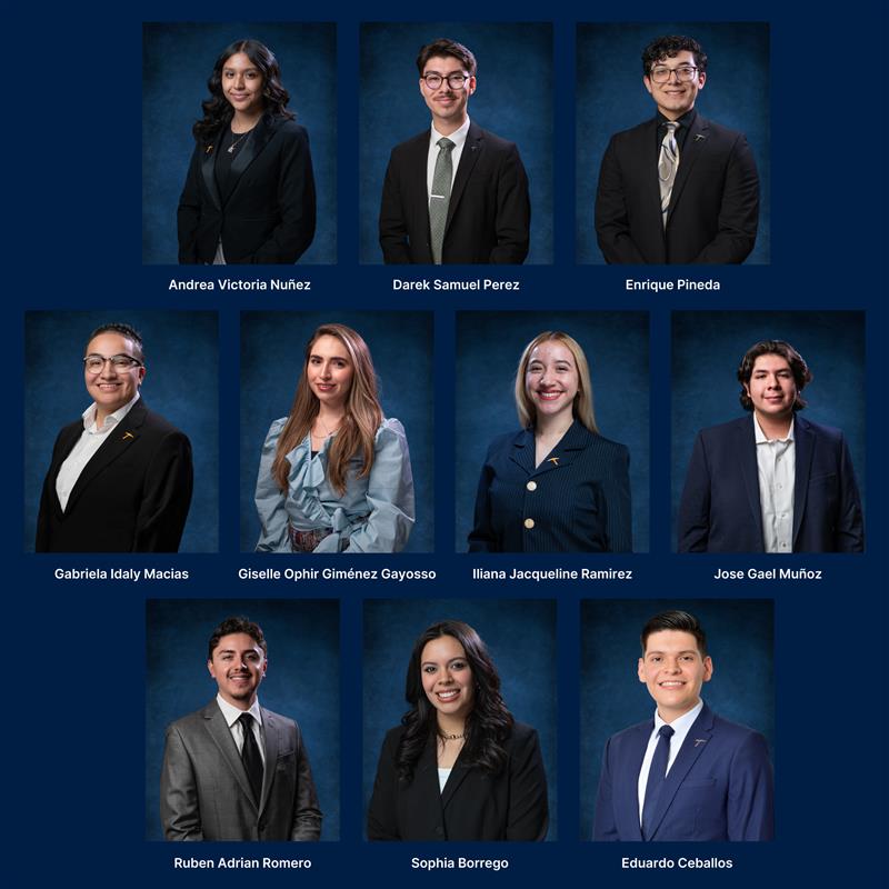 The Top Ten Seniors Awards are presented annually by The University of Texas at El Paso Alumni Association to a group of outstanding future alumni. Top row from left: Kennedy Trevino, Frida Garcia-Ledezma and Brian Rodiles Delgado. Middle row from left: Zachary Althoff, Benjamin Shipkey, Maximilian Rothblatt and Amira Williams. Bottom row from left: Michael Gutierrez, Abeni Merriweather and Zoe Andritsos.  
