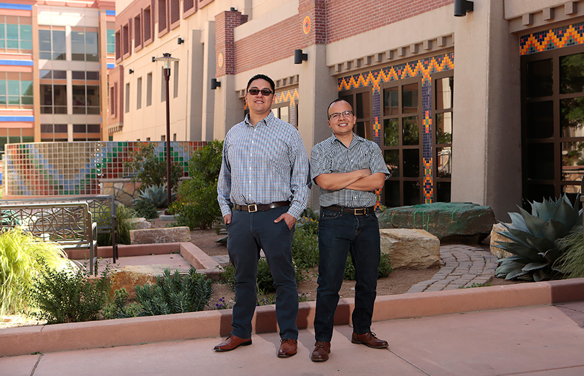 Pedro Estrada Jr., left, and Aldo Rafael Perez are the first students from The University of Texas at El Paso who will graduate through the Scholarship For Service (SFS) program. They each will receive their Master of Science in software engineering in May 2018. The SFS program is part of a National Science Foundation and Department of Homeland Security initiative intended to build the capacity of cybersecurity workforce professionals in order to enhance the nation’s security and economic competitiveness. After graduation, Estrada and Perez will work in government cybersecurity positions for a time period equal to the number of years funded by the program. Photo: J.R. Hernandez / University Communications 