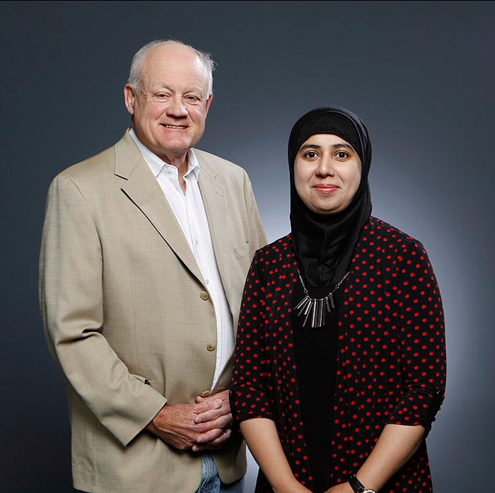 Adeeba Raheem, Ph.D., clinical assistant professor in the Department of Civil Engineering and Austin Marshall, J.D., clinical professor in the department 