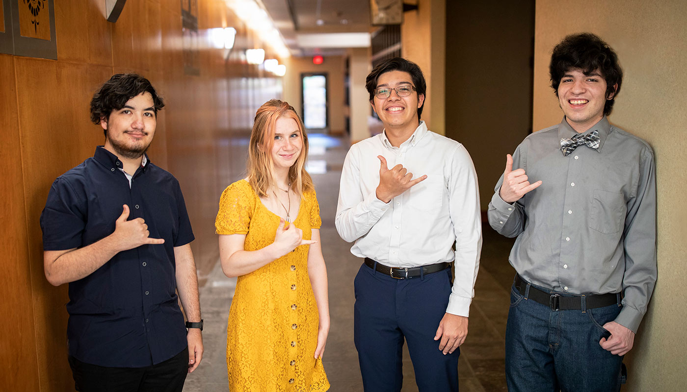 UTEP students, from left, Victor Juarez, Ashley Gilmore, Jose Vega and Sergio Velasco, make up one of two teams from the College of Business Administration selected to take part in the Blackstone LaunchPad (BLP) Summer 2021 Fellowship. Photo: Ivan Pierre Aguirre / UTEP Communications 