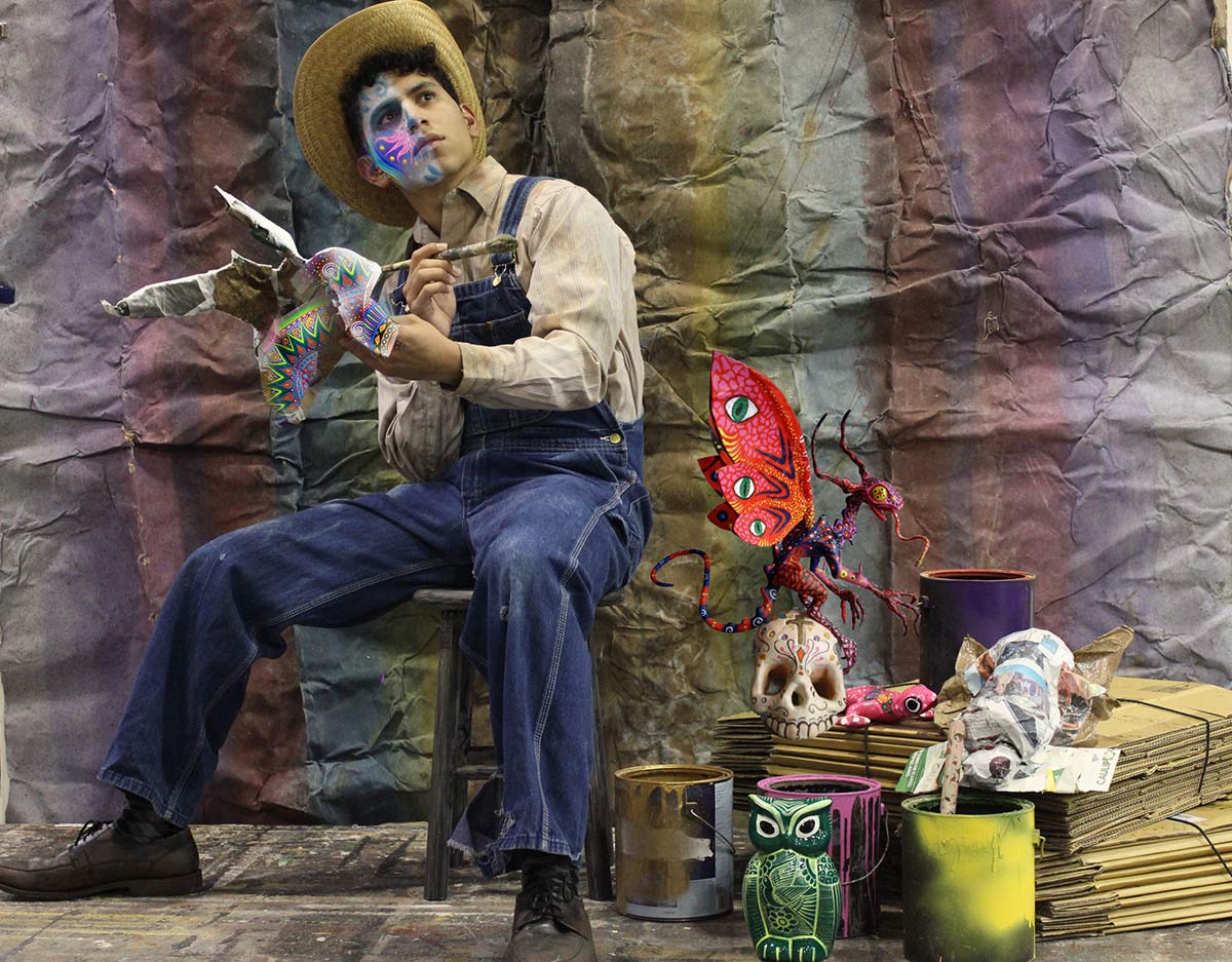 UTEP graduate student Xavier Felix plays Pedro Linares, creator of a distinctive Mexican folk, in Alebrijes, a Day of the Dead play written and directed by Georgina Hernandez Escobar, assistant professor of instruction. Performances are at 7:30 p.m. Oct. 27-Nov. 2, 2021, at the Chihuahuan Desert Gardens Amphitheater. Courtesy photo 