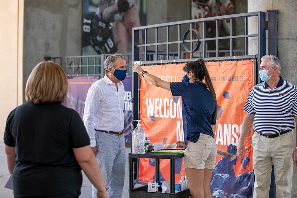 J.B. Milliken, Chancellor of The University of Texas System, visited UTEP Thursday, Aug. 13, 2020, where he viewed campus preparations for the fall semester, including UTEPs proactive testing program. Photo by JR Hernandez / UTEP Communications 