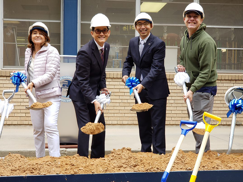 Josefina V. 'Josie' Tinajero, Ed.D. (left), a professor of bilingual education and longtime UTEP administrator, turns over a shovel of dirt at a ceremonial groundbreaking for the El Paso Independent School District's new consolidated South-Central campus called Dr. Josefina Villamil Tinajero PK-8 School. She is joined by Clifton Tanabe, Ph.D., UTEP College of Education dean; Song An, associate professor of teacher education; and Daniel Tillman, associate professor in educational technology.   