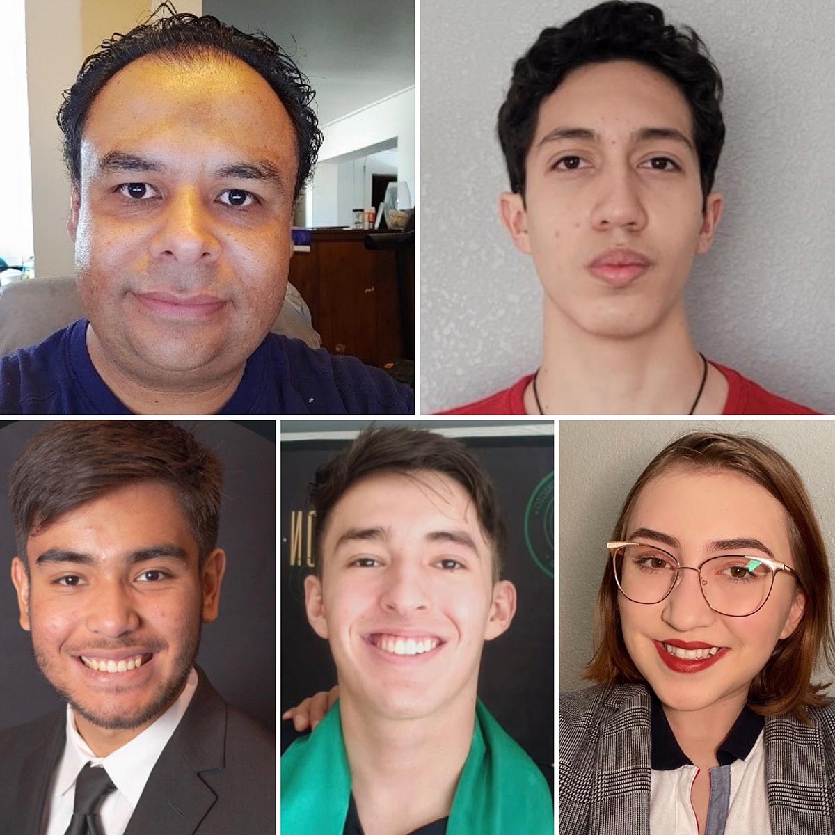 A team of engineering students at The University of Texas at El Paso were recipients of the Lunar Lava Tube Exploration Challenge Supply Award to develop a robot to navigate and explore underground lava tubes on the moon. They include, clockwise from top left, Alan Melendez, Sebastian Oropeza, Jennifer Chavez, Bryan Rodriguez and Alejandro Vera. 