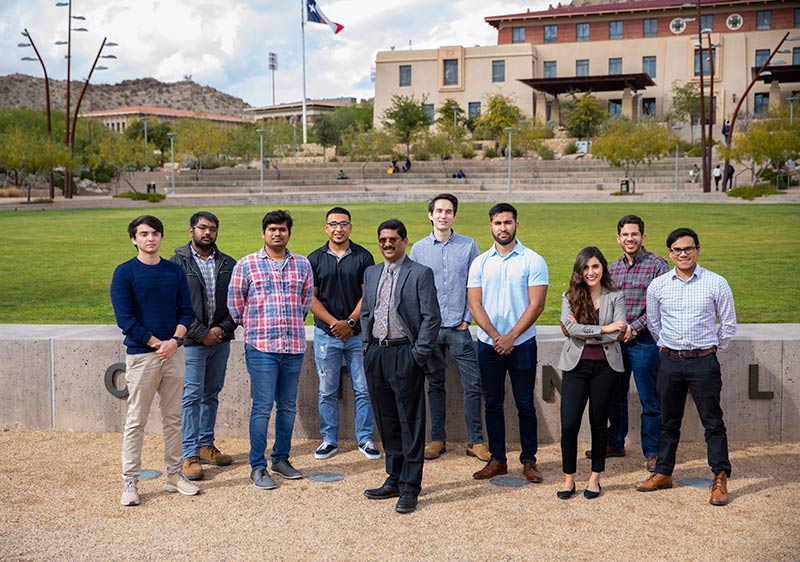 The University of Texas at El Paso was awarded a $1 million grant from the U.S. Department of Defense to develop advanced high-electrical strength materials for extreme environment applications. The grant’s principal investigator is Ramana Chintalapalle, Ph.D. (center foreground), professor of mechanical engineering and director of UTEP’s Partnerships for Research and Education in Materials (PREM) Center for Advanced Materials Research. Graduate and undergraduate students will take part in the research effort under the supervision of the U.S. Air Force Office of Scientific Research. Photo by Ivan Pierre Aguirre / UTEP Communications 