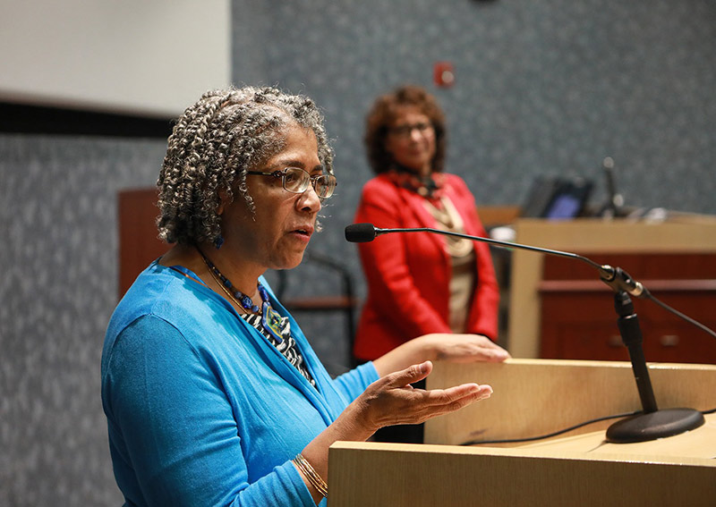 Rosalyn W. Berne, Ph.D., delivered a Centennial Lecture at The University of Texas at El Paso's Undergraduate Learning Center on Friday, Dec. 13, 2019. Photo: J.R. Hernandez / UTEP Communications 