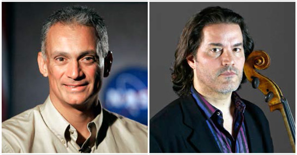 Danny Olivas, Ph.D., left, special adviser to the dean of UTEP’s College of Engineering and former NASA astronaut; and Grammy Award-winning cellist Zuill Bailey, are expected to be part of TEDx UTEP in February 2019. Photos: UTEP Communications 