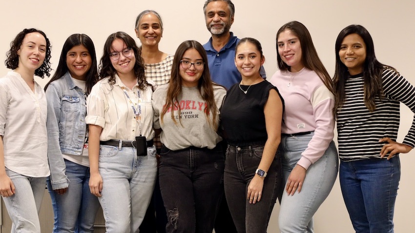 UTEP students Gloria Chavez, Laura Tovar, Carla Irigoyen, Karen Gonzalez, Alejandra Martinez, Valeria Velarde, Prajina Edayath along with UTEP professors and researchers Priyadarshini Pennathur, Ph.D., and Arunkumar Pennathur, Ph.D., are conducting a wide range of industrial engineering and health research in one of UTEP's newest labs: Physical, Information and Cognitive Human Factors Engineering Research Lab, housed in the College of Engineering. 